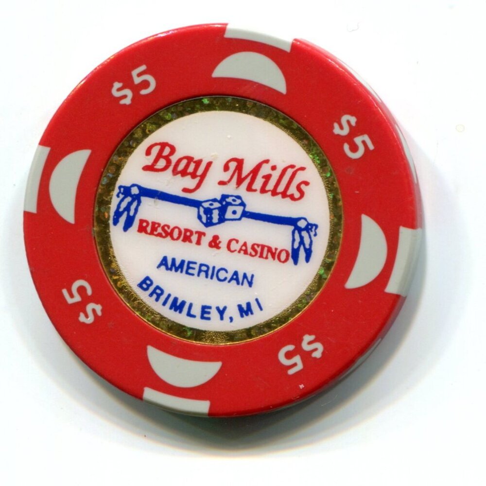 Bay Mills Resort & Casino Brimley, Michigan $5 Gaming Chip (b745)